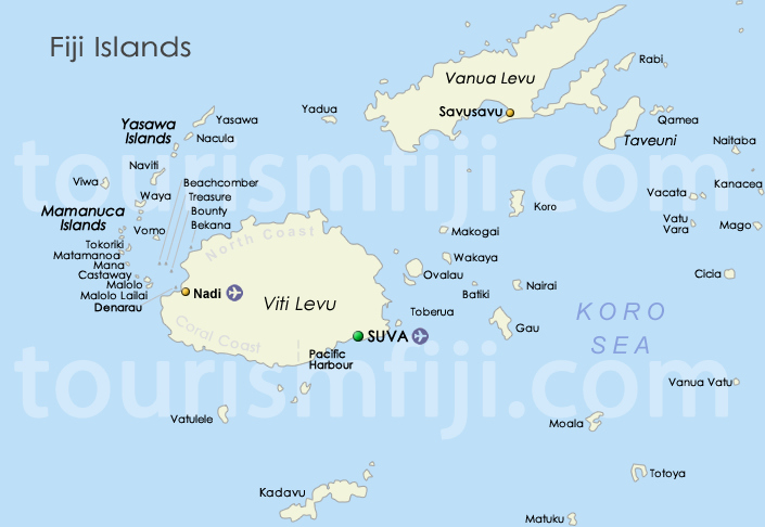 Fiji Map - Accommodation Map of Fiji Islands